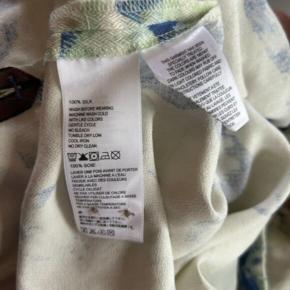 Tommy Bahama Large Original Fit Silk Pale Green and Blue Button Front Shirt - Picture 10 of 15